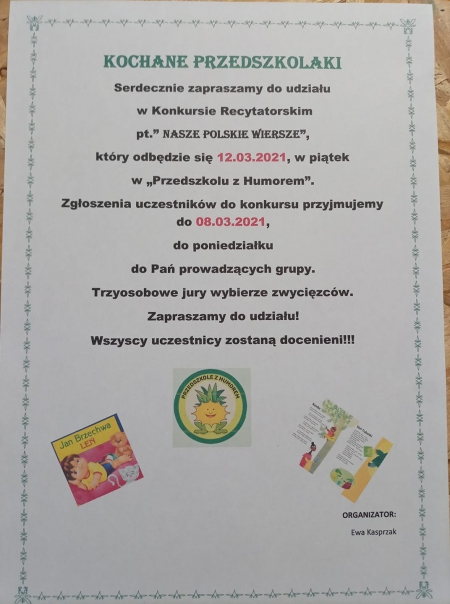  Konkurs recytatorski dla przedszkolaków.