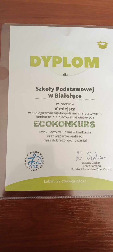 V miejsce w Ogólnopolskim Konkursie Charytatywnym ''Ecokonkurs''